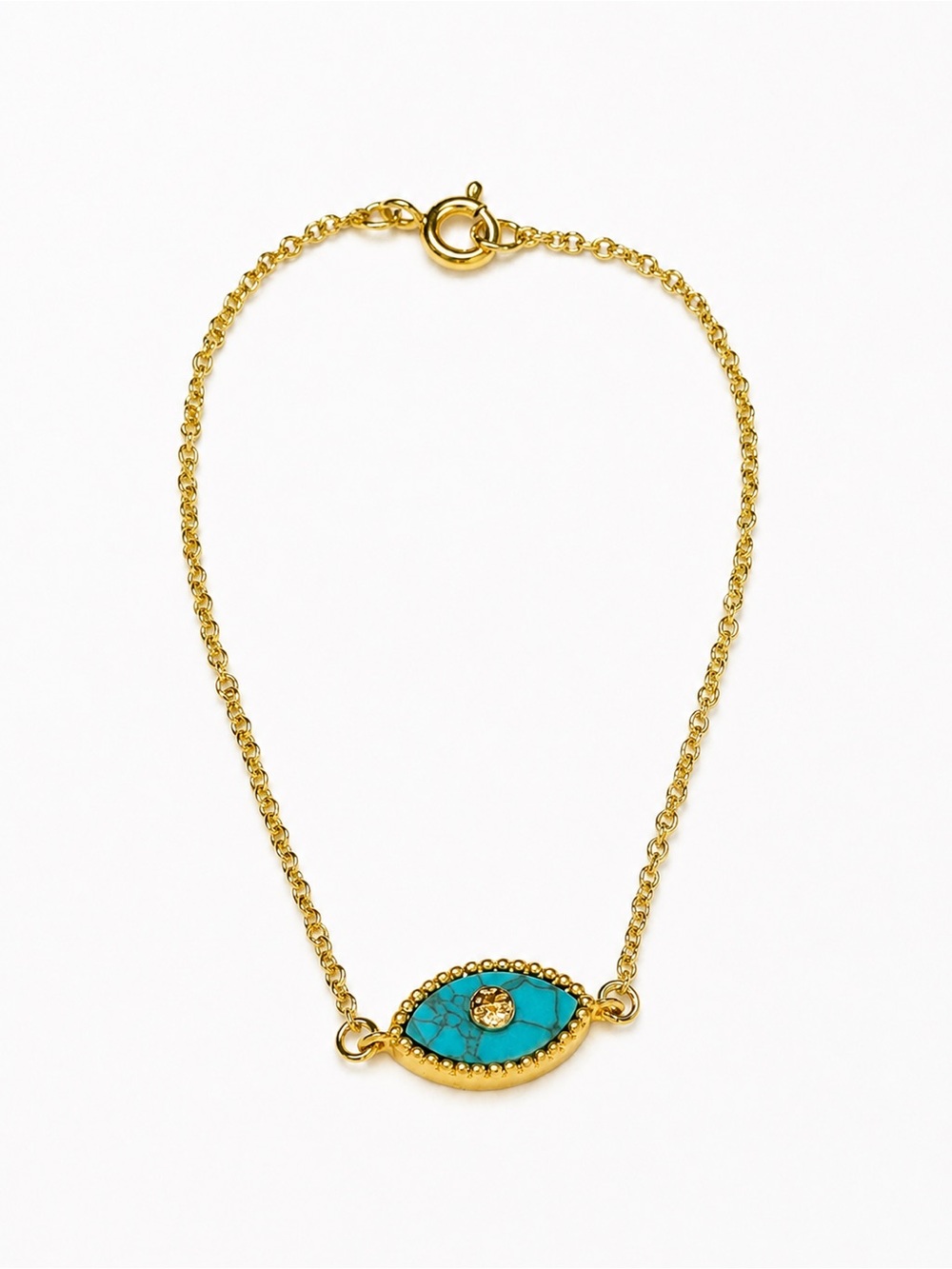 Tory Burch Gold Chain Bracelet with Turquoise Eye Charm